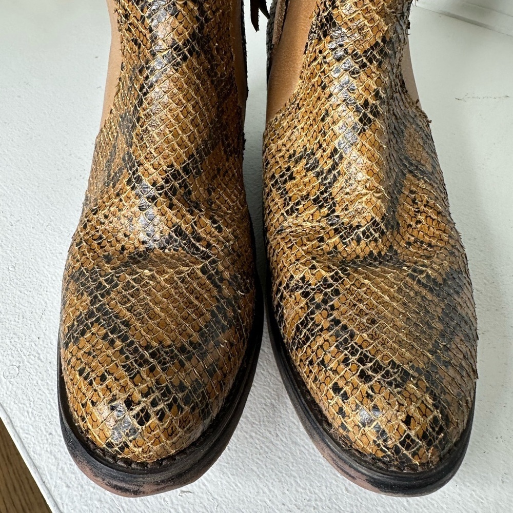 Justin x Reba Womens 7.5B Snakeskin Ankle Boots Western Booties Brown Side Zip - Picture 3 of 8